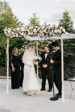 White & Light Pink Birch Chuppah 