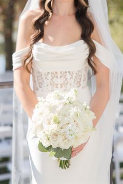 White Roses & White Lisanthus Bridal Bouquet - Round Clutch Style