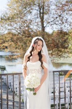 White Roses & White Lisanthus Bridal Bouquet - Round Clutch Style
