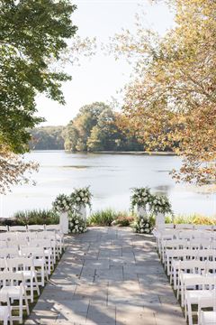 White Pedestals Wedding Ceremony Decor