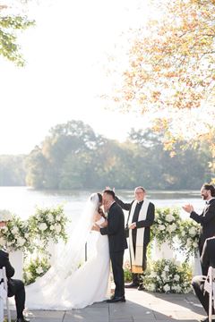 White Pedestals Wedding Ceremony Decor