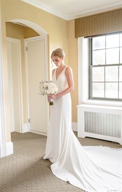 Baby Blue Delphinium & Roses Bridal Bouquet - Round Clutch Style