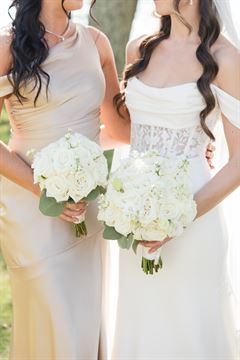 White Roses & White Stock Bridesmaid Bouquet
