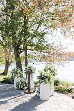 White Pedestals Wedding Ceremony Decor