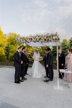 White & Light Pink Birch Chuppah 