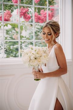 Ranunculus & White Peony Bridal Bouquet - Round Clutch Style