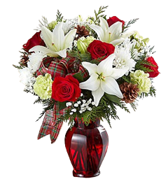 Christmas flowers with lilies, roses and carnations for Christmas flowers delivery.